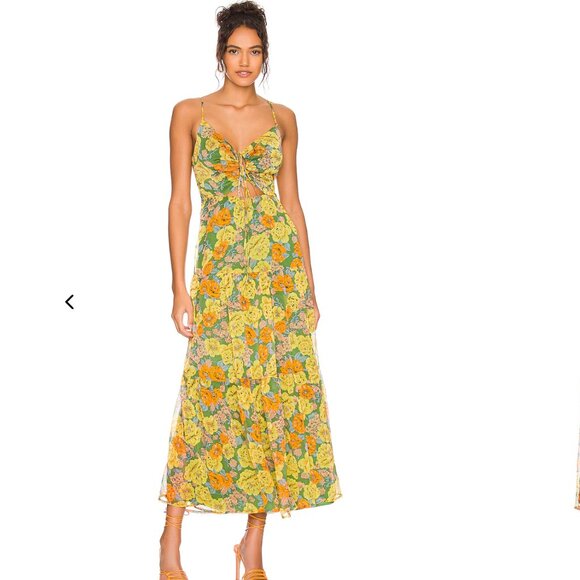 Astr Dresses & Skirts - Astr Green & Yellow Floral Midi Dress